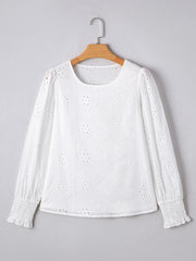 Eyelet Long Sleeve Blouse with Elastic Cuffs