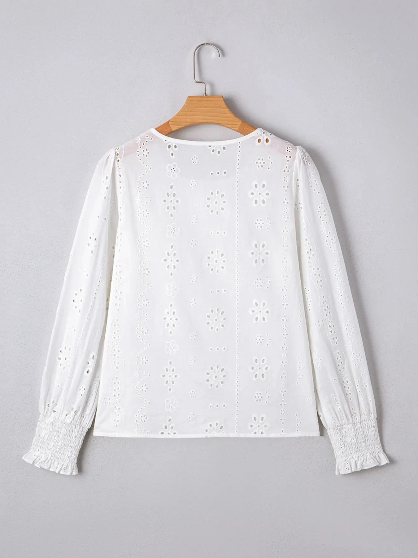 Eyelet Long Sleeve Blouse with Elastic Cuffs