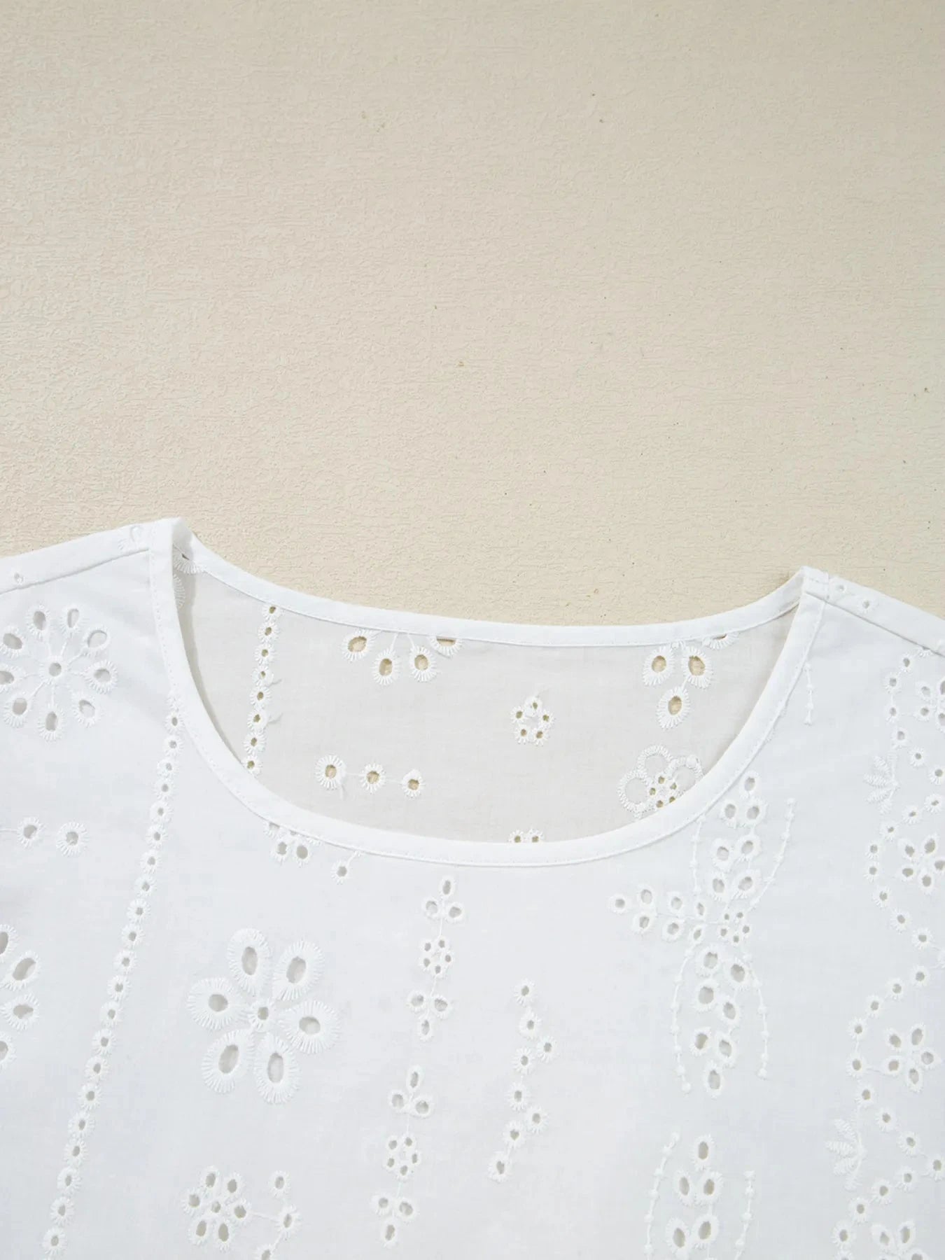 Eyelet Long Sleeve Blouse with Elastic Cuffs