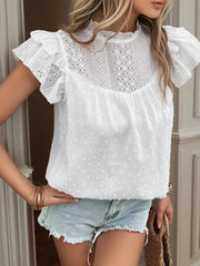 Eyelet Swiss Dot Cap Sleeve Blouse