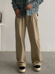 Men's khaki loose-fit casual pants with pockets.