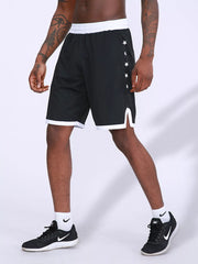 Men's black active shorts with star print and lightweight, breathable fabric.