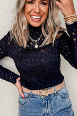 Top de manga larga con cuello alto de crochet