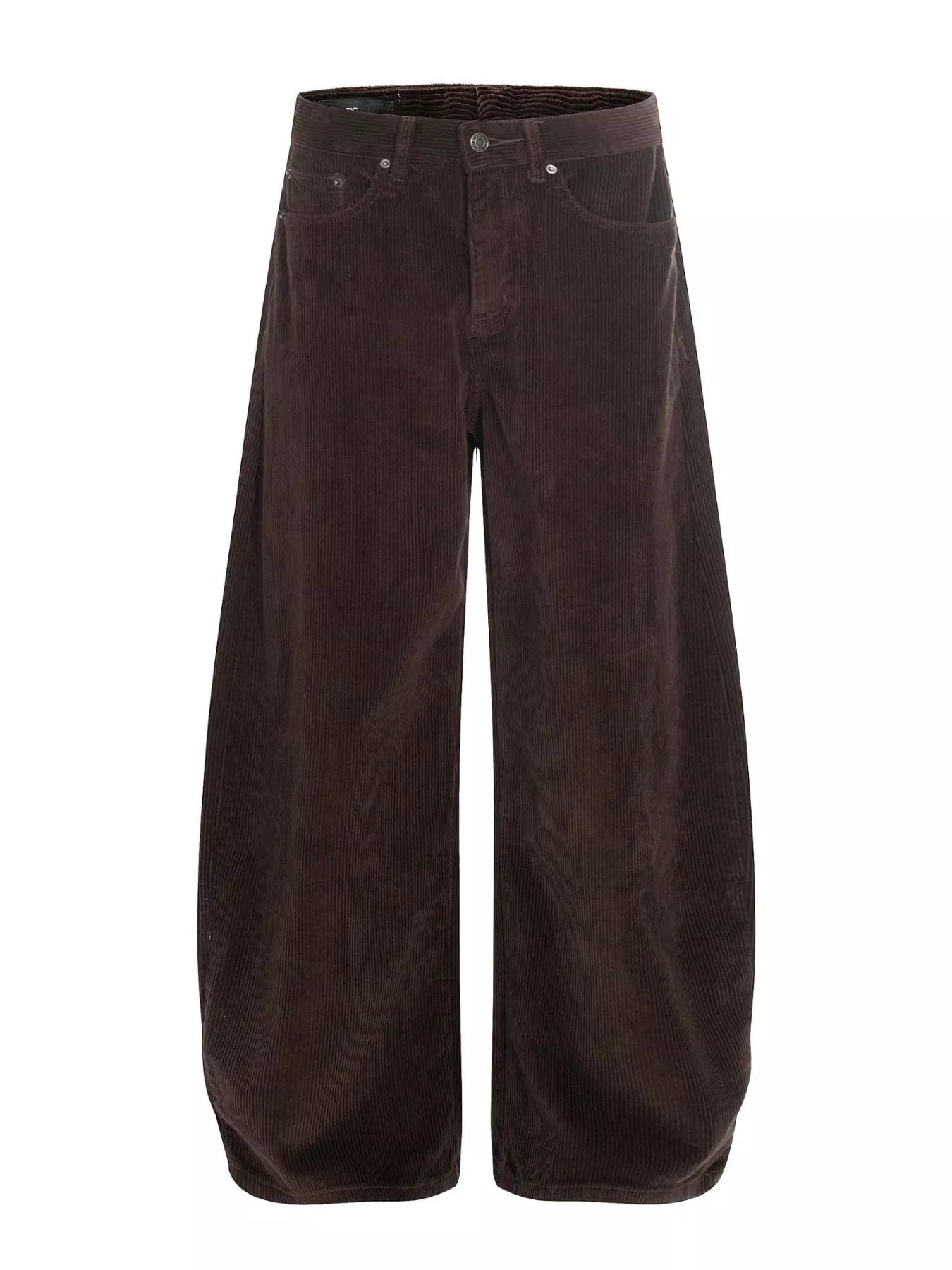 Men's corduroy pants with a wide leg silhouette.