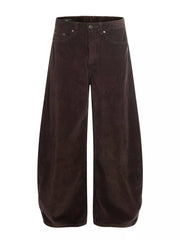 Men's corduroy pants with a wide leg silhouette.