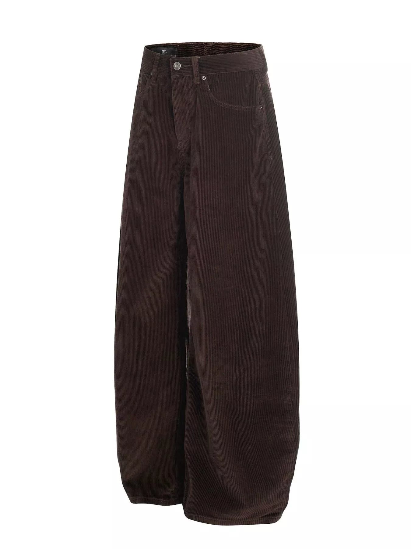 Men's corduroy pants with a wide leg silhouette.