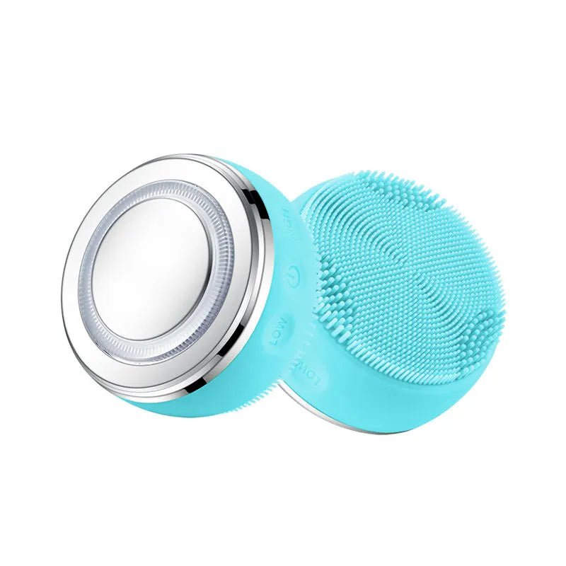 Facial cleanser brush with 2-in-1 LED light therapy and silicone heating Blue