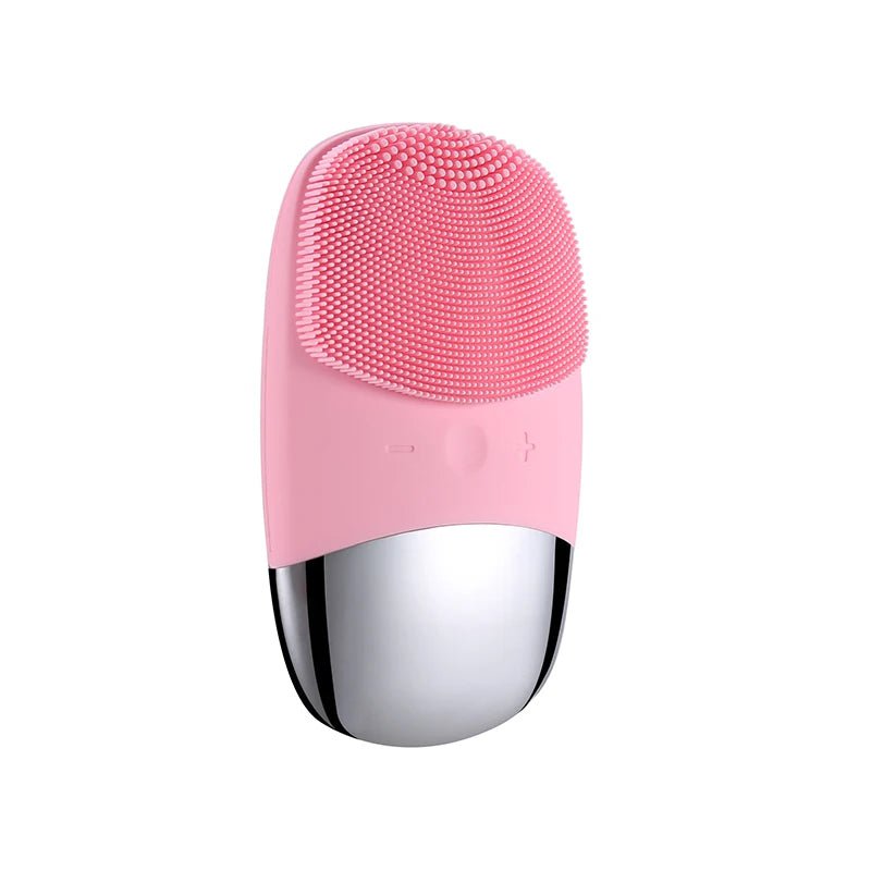 Facial cleanser brush with 2-in-1 LED light therapy and silicone heating Rose Red