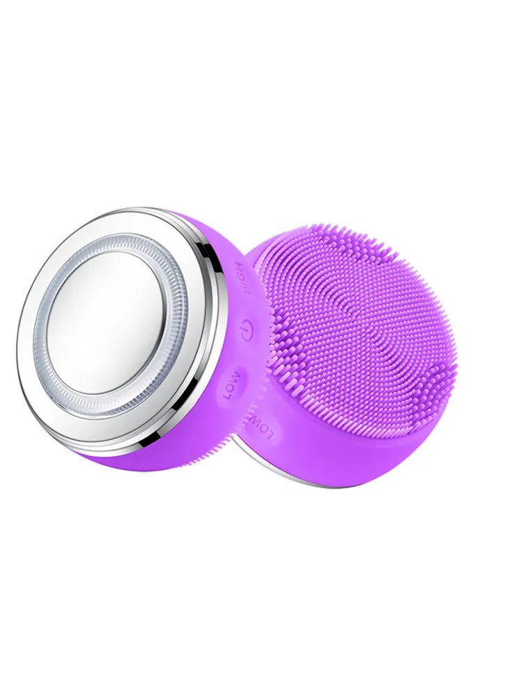 Facial cleanser brush with 2-in-1 LED light therapy and silicone heating violet