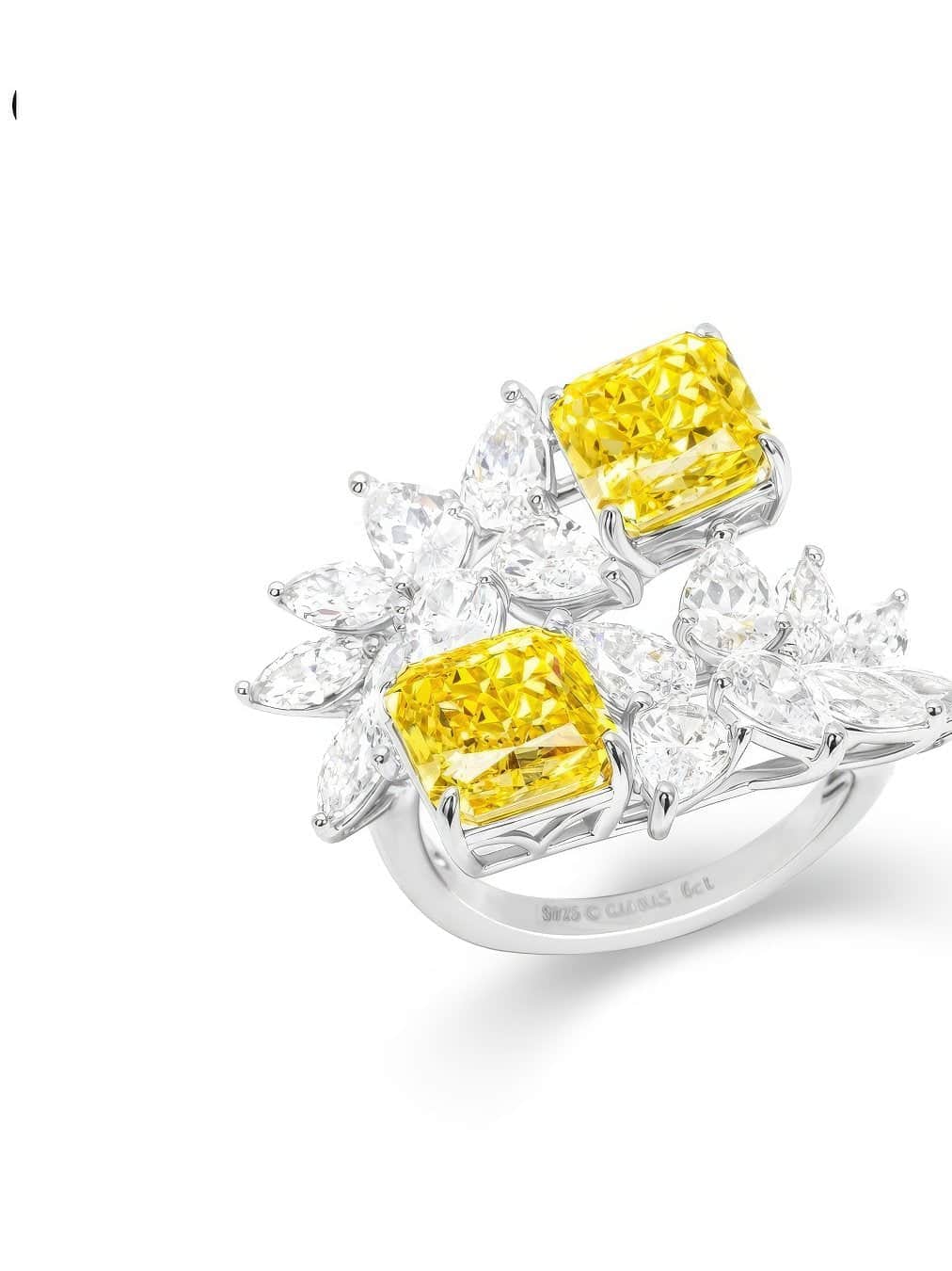 Fancy Yellow Diamond Floral Cluster Lab Cultivated Diamond Ring Adjustable / Yellow Sapphire