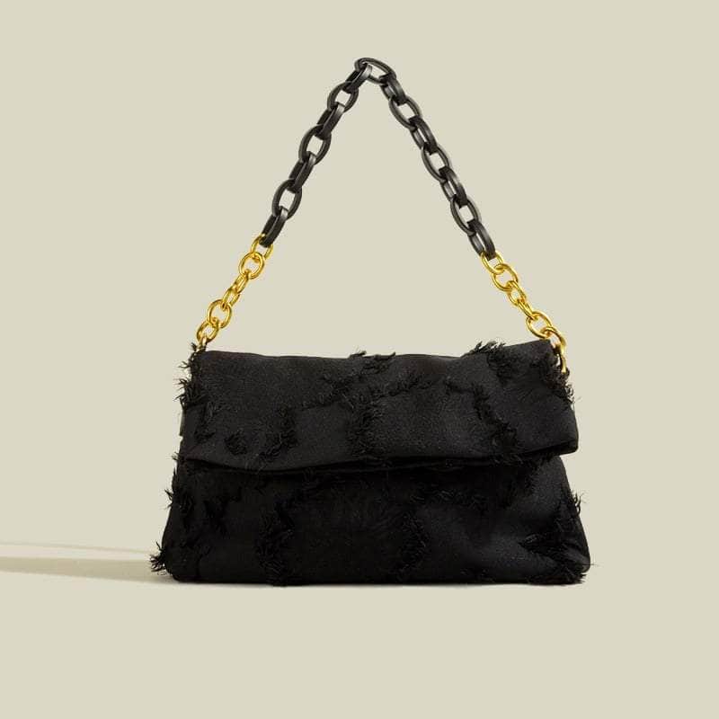 Fashionable Fringed Shoulder Bag Black