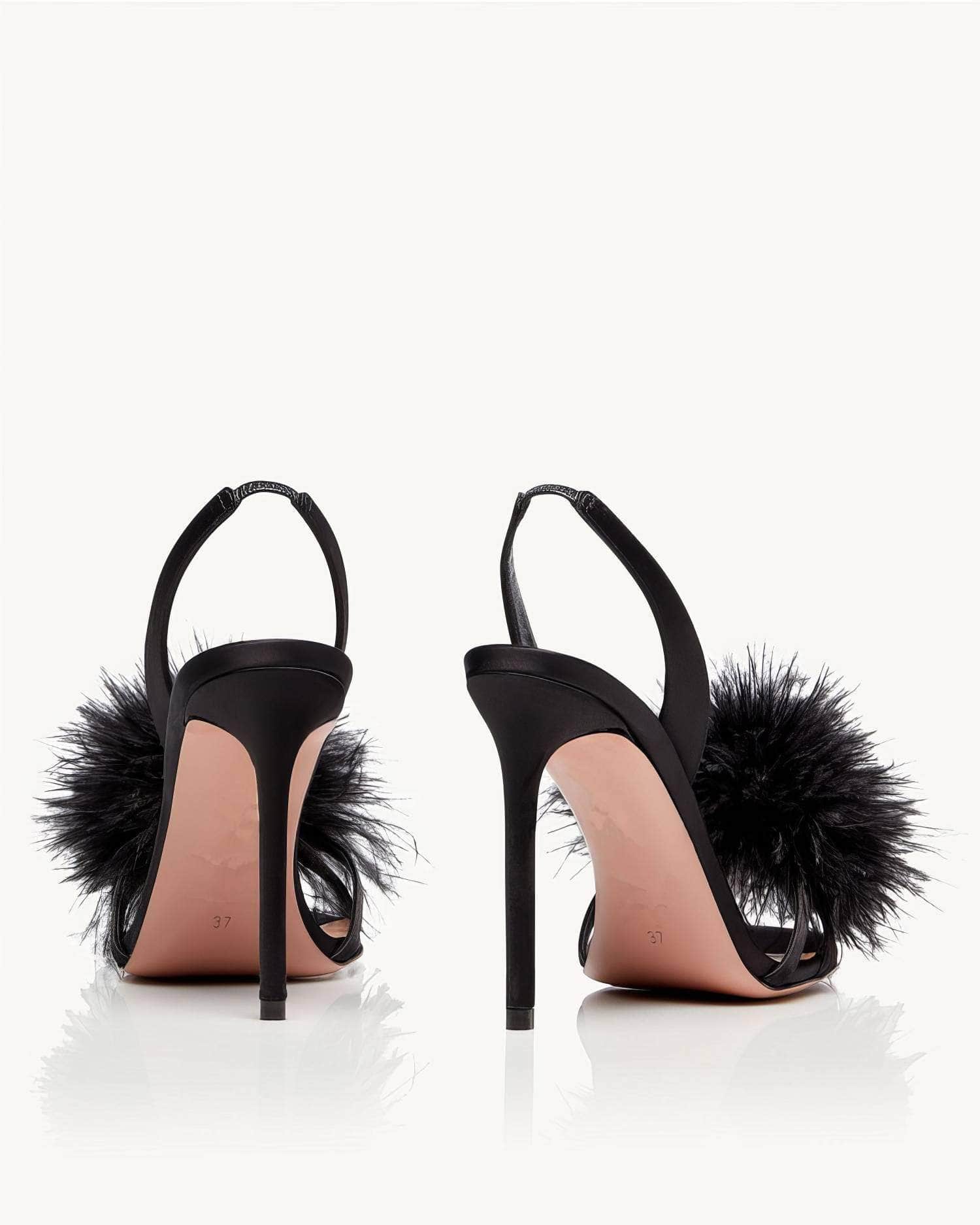 Feather Detailed Silk Sandal High Heels