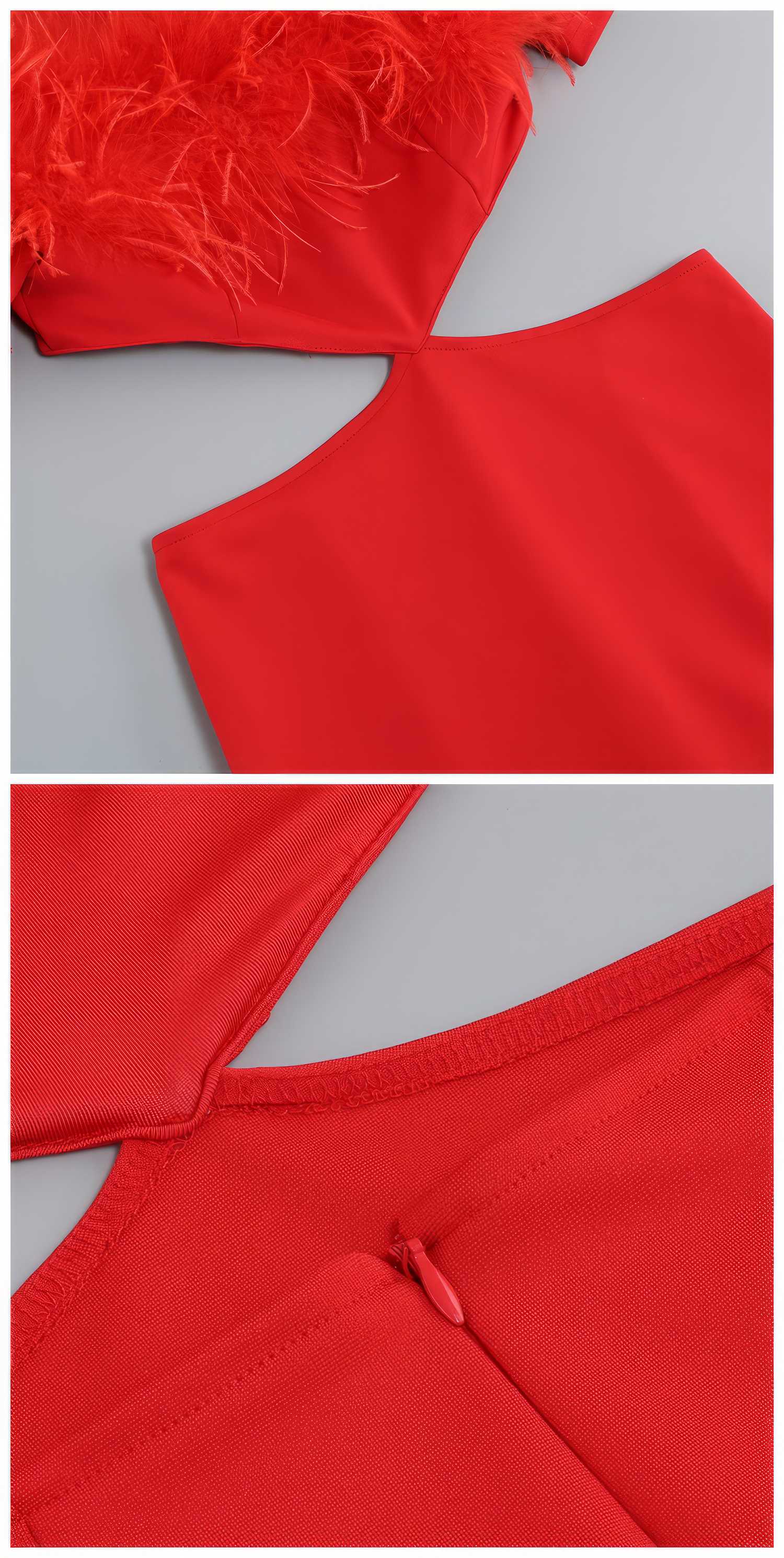 Feather-Trimmed Cutout Spaghetti Strap dress