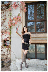 Feathered Fringe Tube Top Mini Dress