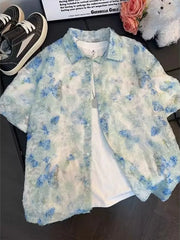 Men's textured floral-print shirt with button detailing and slight stretch.
