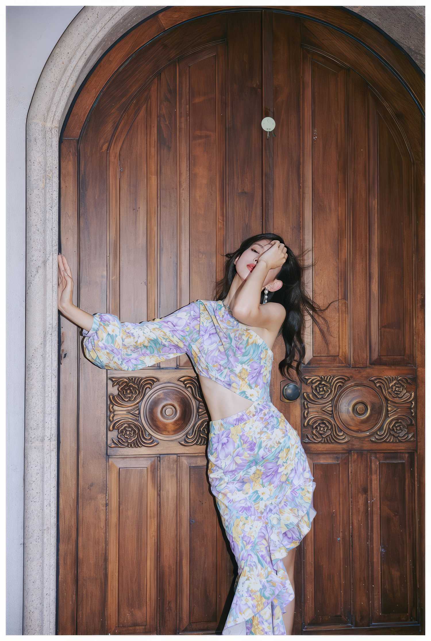 Floral Asymmetrical Cut Out Ruffle Dress