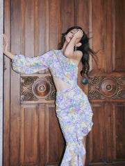 Floral Asymmetrical Cut Out Ruffle Dress