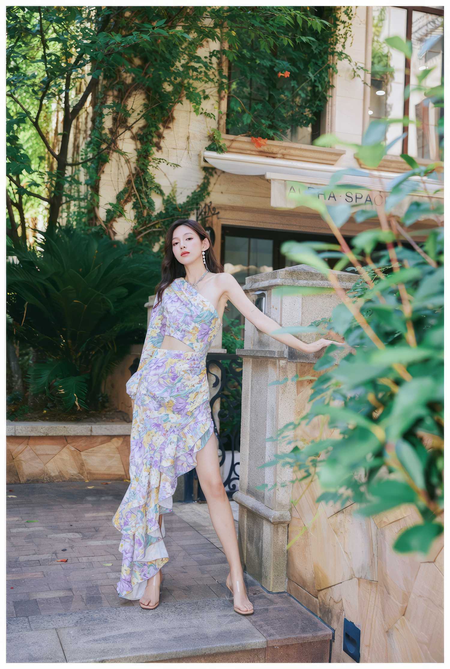 Floral Asymmetrical Cut Out Ruffle Dress