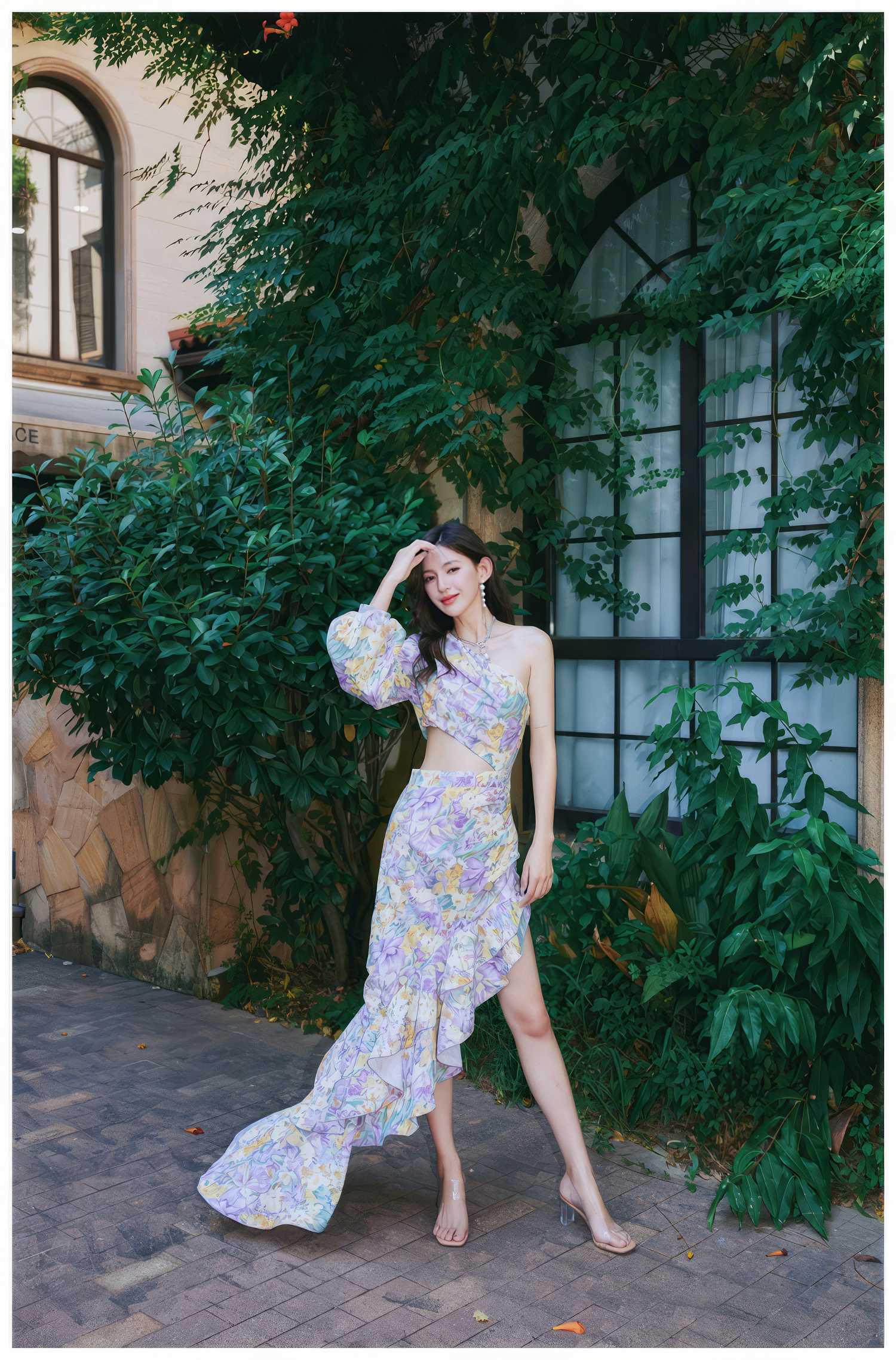 Floral Asymmetrical Cut Out Ruffle Dress