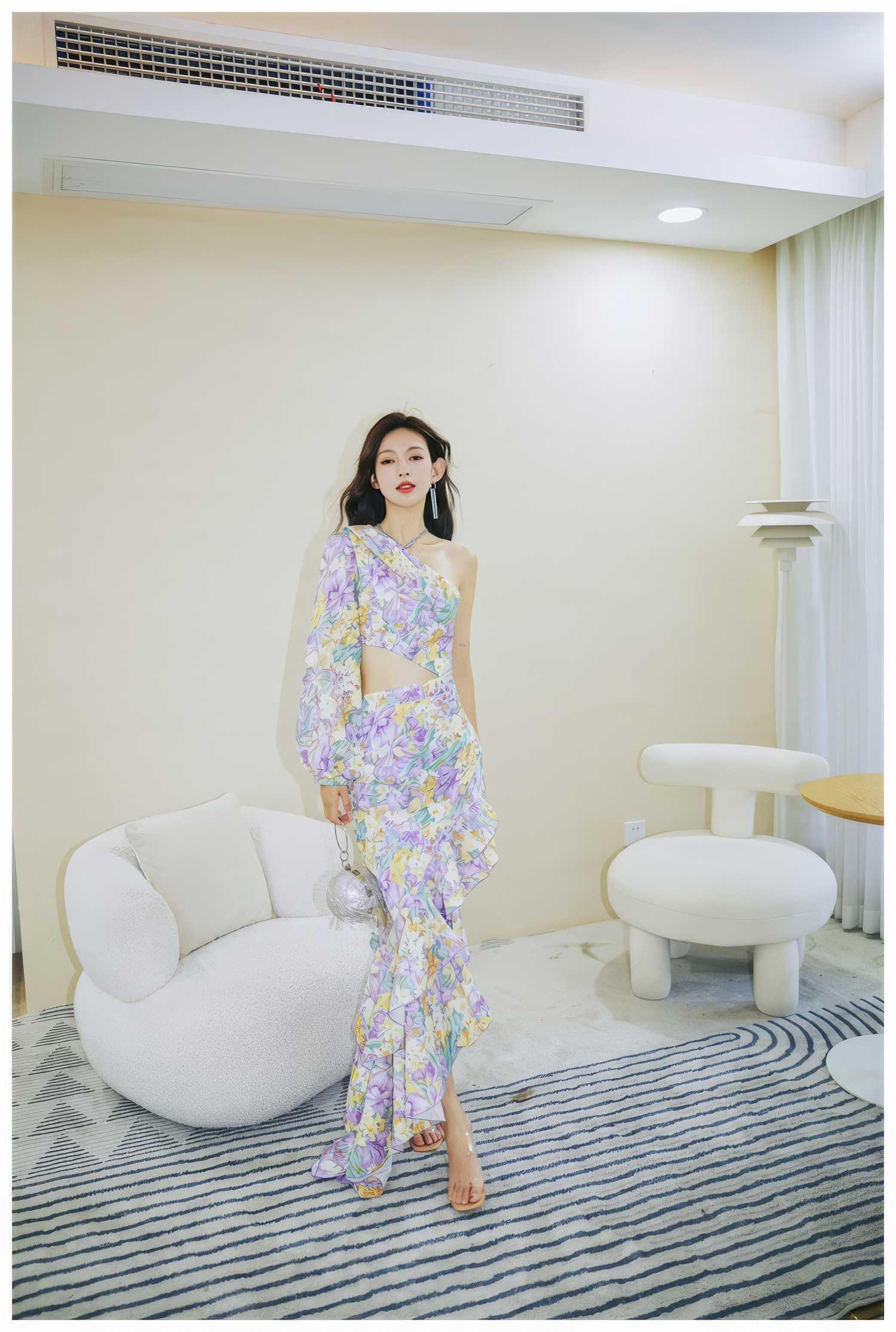 Floral Asymmetrical Cut Out Ruffle Dress