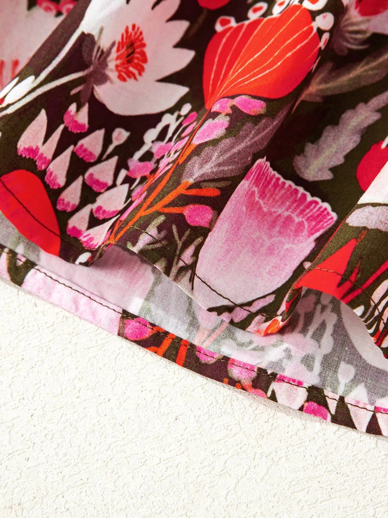 Floral Balloon Sleeve Tie Neck Blouse