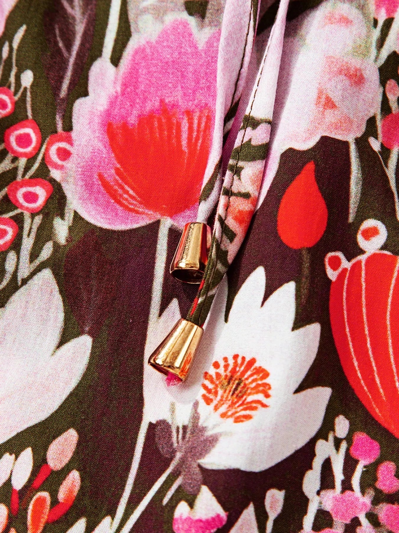 Floral Balloon Sleeve Tie Neck Blouse