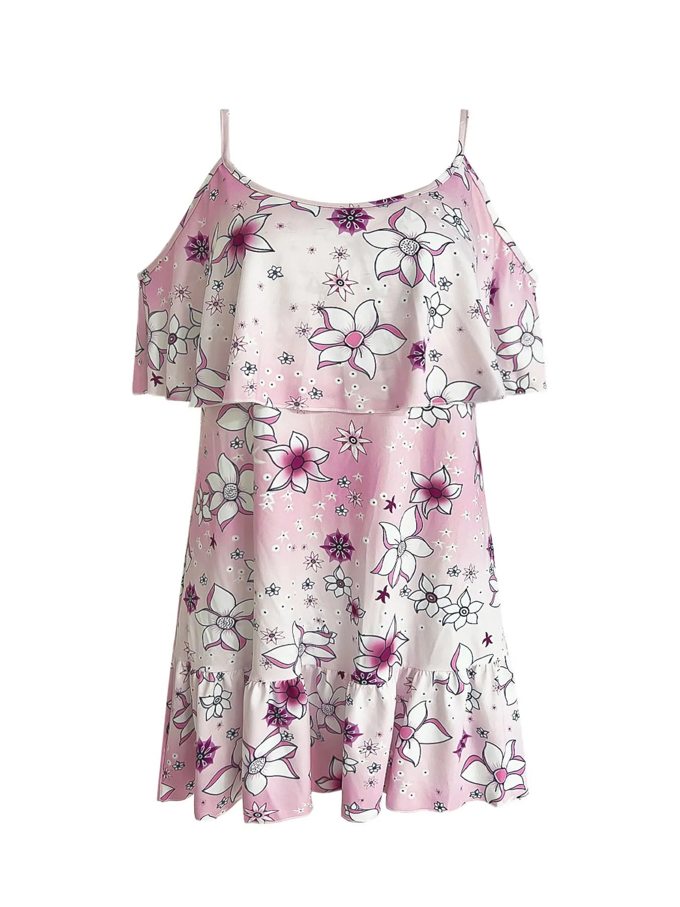 Floral Cold Shoulder Ruffle Mini Dress