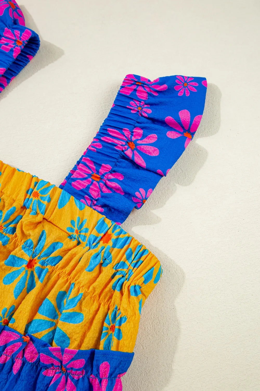 Floral Colorblock Flutter Straps Flowy Tank Top