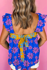 Floral Colorblock Flutter Straps Flowy Tank Top