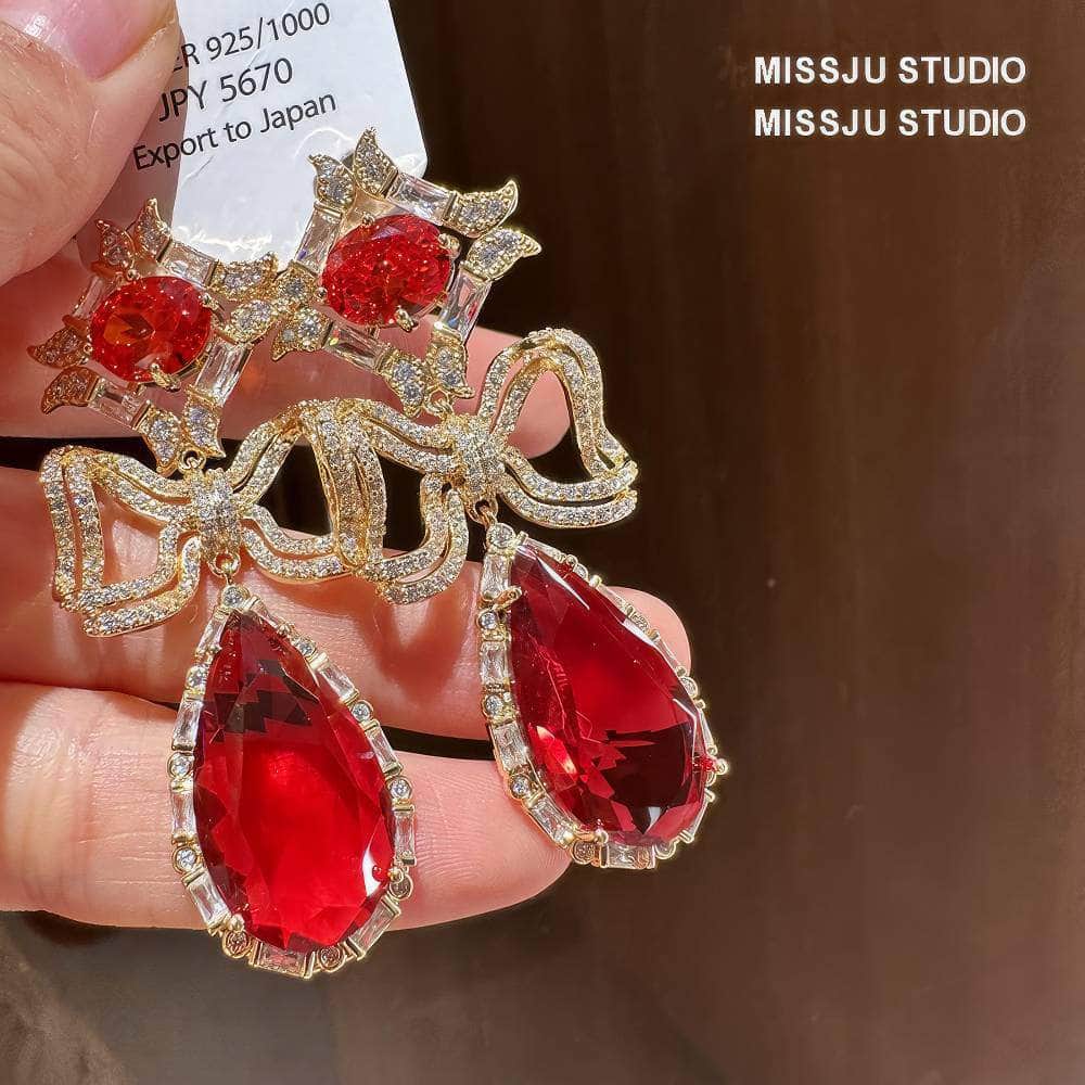 Floral Deco Rhinestone Teardrop Statement Earrings