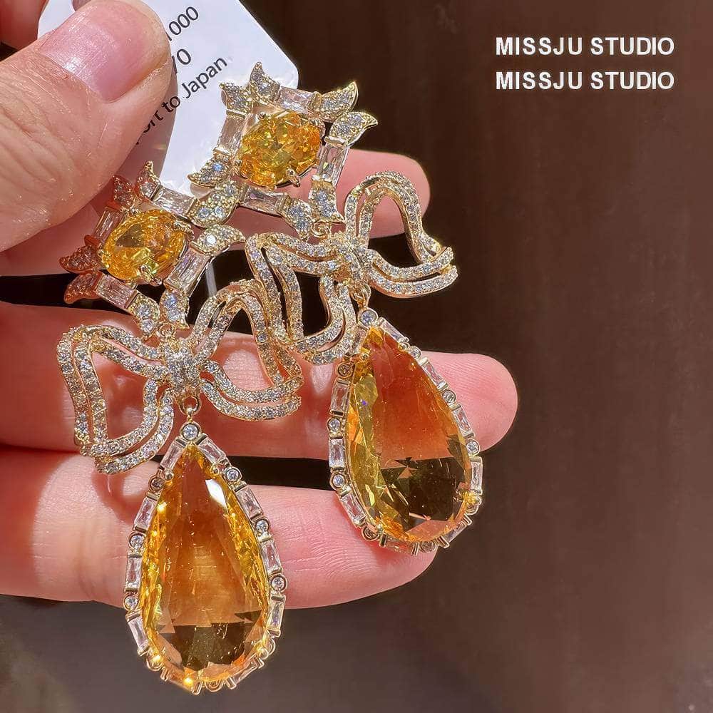 Floral Deco Rhinestone Teardrop Statement Earrings