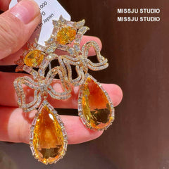 Floral Deco Rhinestone Teardrop Statement Earrings