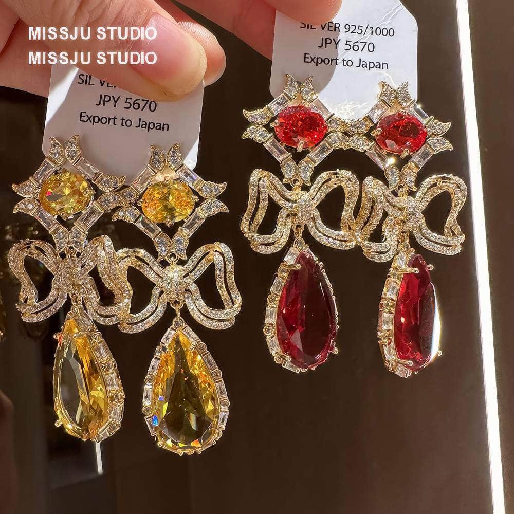 Floral Deco Rhinestone Teardrop Statement Earrings