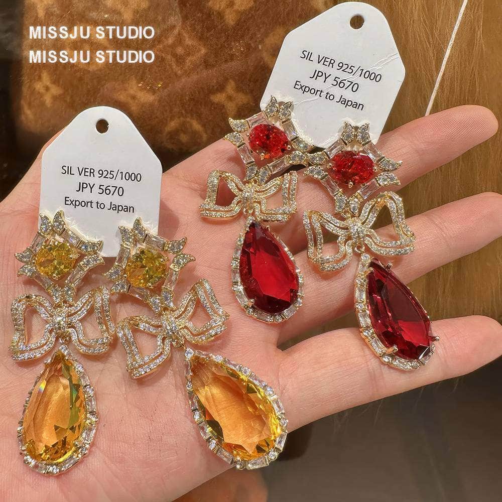 Floral Deco Rhinestone Teardrop Statement Earrings