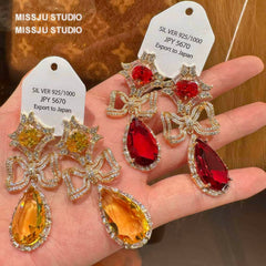 Floral Deco Rhinestone Teardrop Statement Earrings