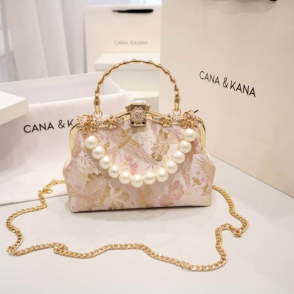 Floral Embroidered Pearl Deco Top Handle Purse LightPink