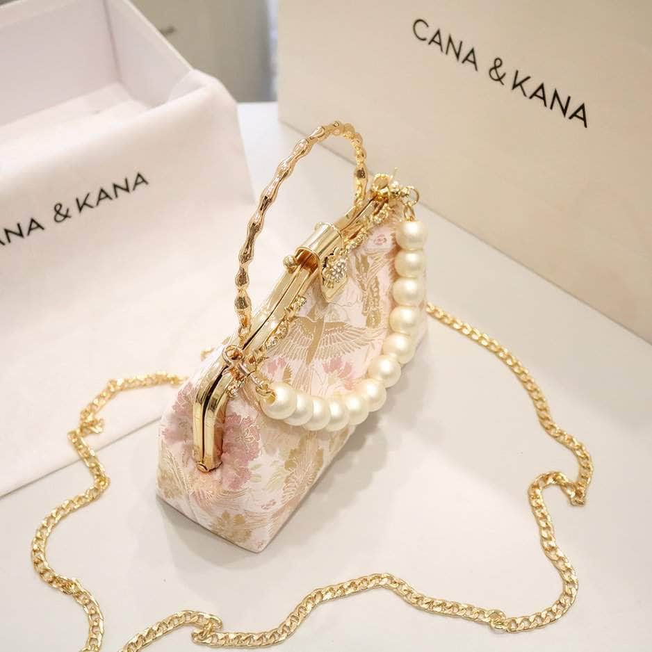 Floral Embroidered Pearl Deco Top Handle Purse LightPink