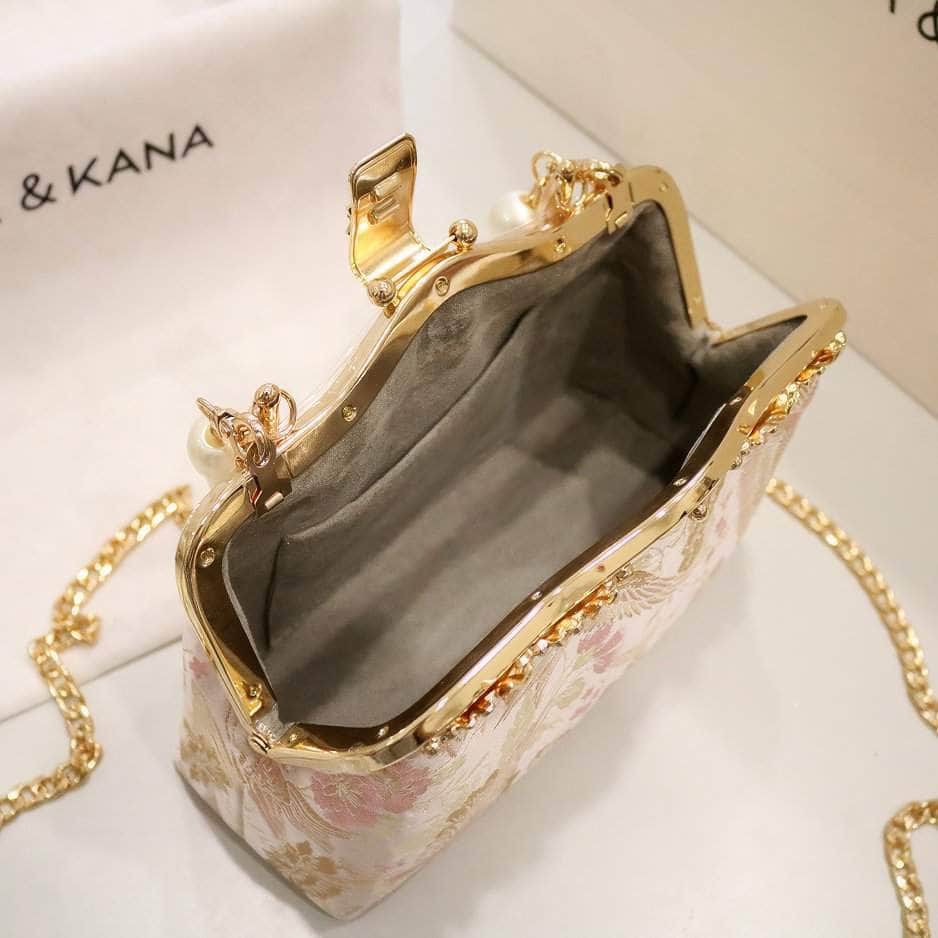 Floral Embroidered Pearl Deco Top Handle Purse LightPink