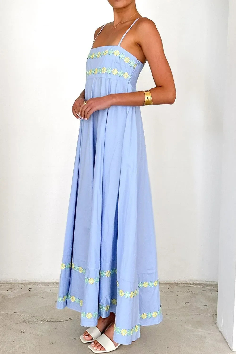 Floral Embroidered Spaghetti Strap Maxi Dress