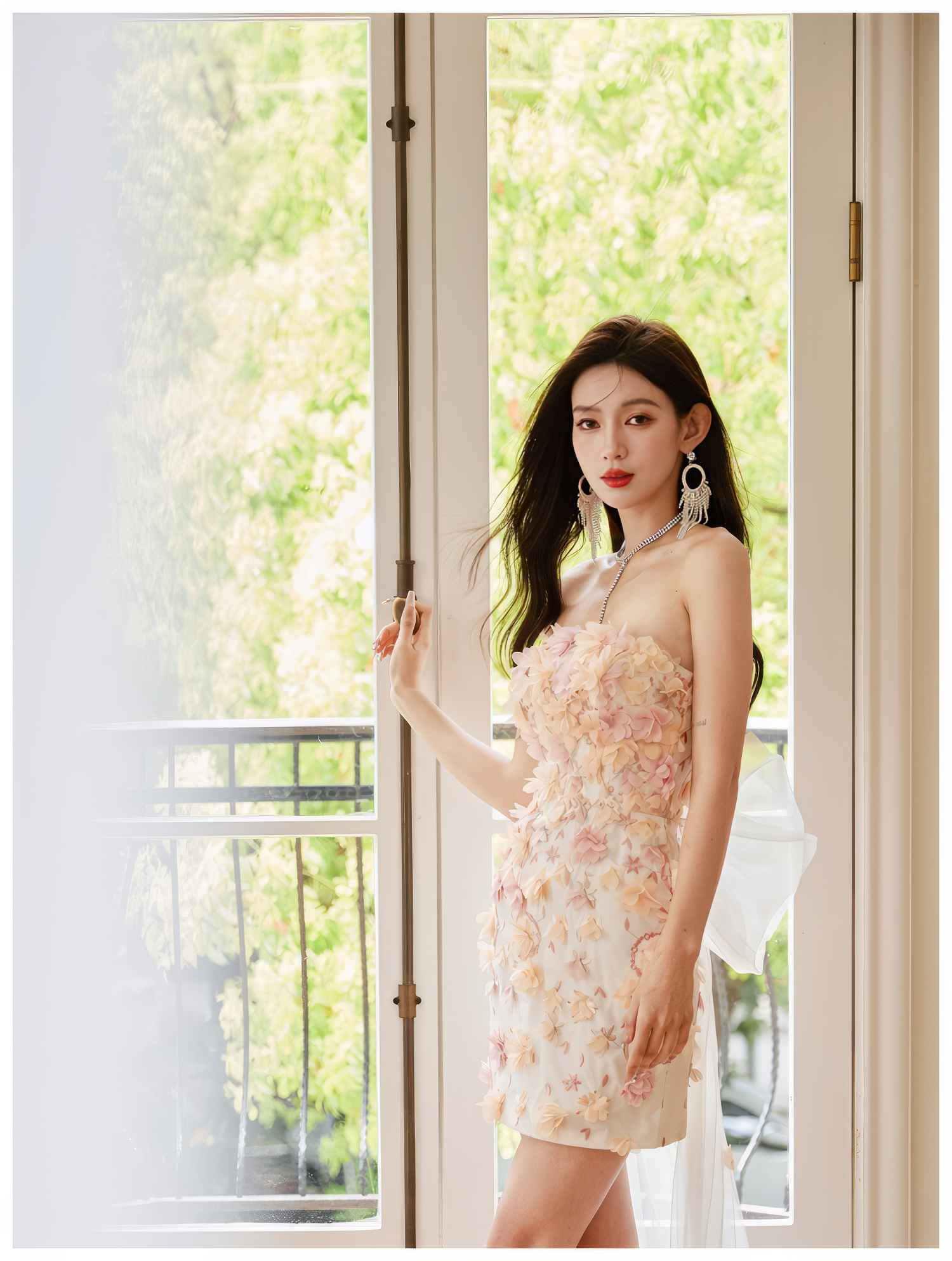 Floral Embroidered Tube Midi Dress