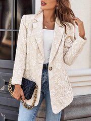 Floral Jacquard One Button Long Sleeve Blazer Eggshell / S