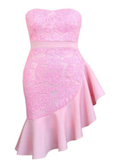 Floral Lace Ruffle Hem Tube Dress