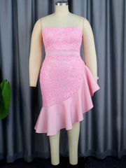 Floral Lace Ruffle Hem Tube Dress