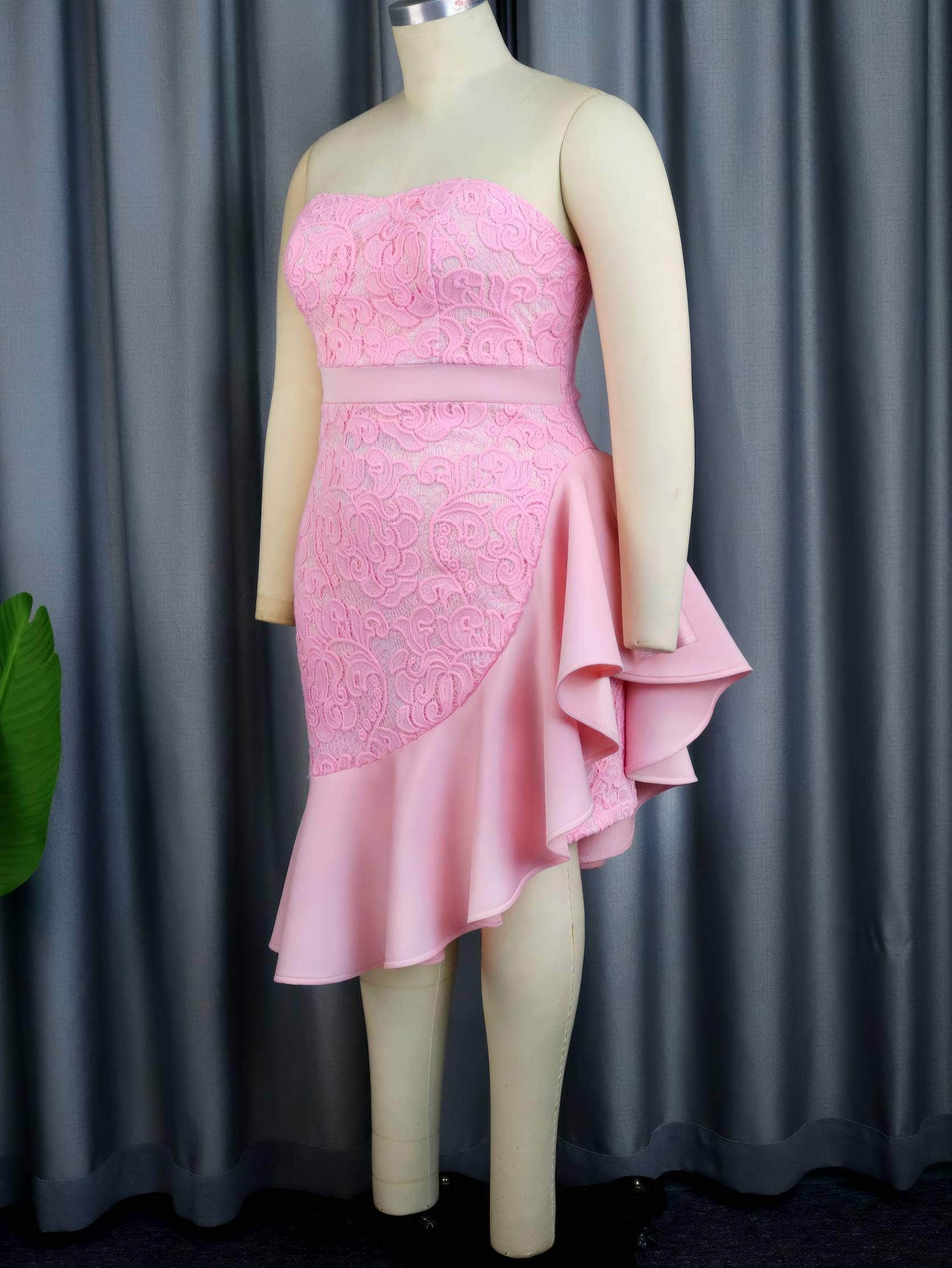 Floral Lace Ruffle Hem Tube Dress