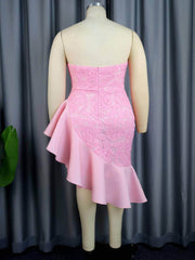 Floral Lace Ruffle Hem Tube Dress
