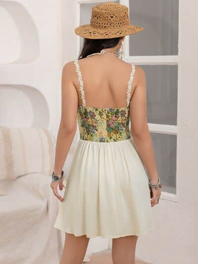 Floral Lace Up Corset Mini Cami Dress