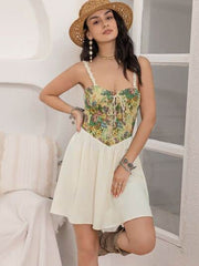 Floral Lace Up Corset Mini Cami Dress