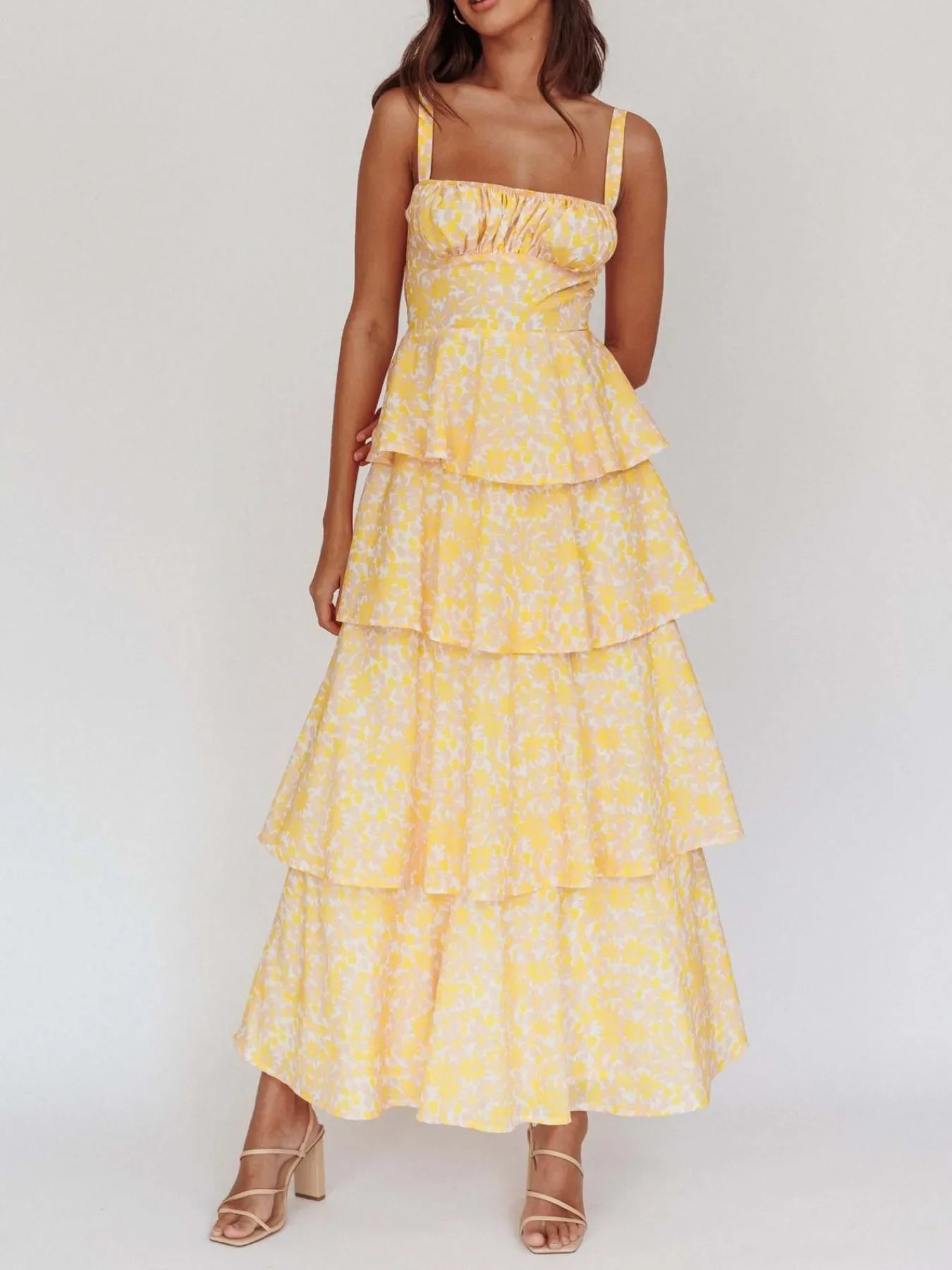 Floral Layered Ruffle Maxi Dress