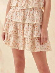 Floral Layered Ruffle Mini Skirt Apricot / XS