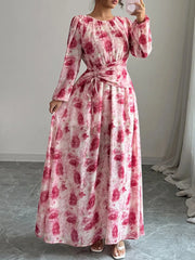 Floral Long Sleeve Maxi Dress with Drawstring Detail